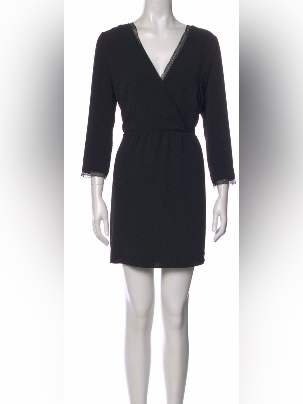 Sezane Black V-Neck Lace-Trim Mini Dress